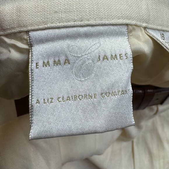 Emma James Pants Womens Sz 16 Cream Linen Blend Belt VTG High Rise Straight NEW - Picture 3 of 11